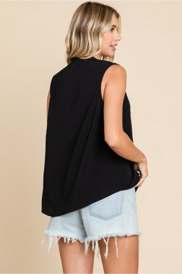 Solid Sleeveless Top W/V-neck