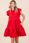 Textured Dress W/Frilled Neck Side Pockets