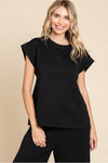 Textured Top W/U-Neck SHORT KIMONO SLEEVES BAND HEMS