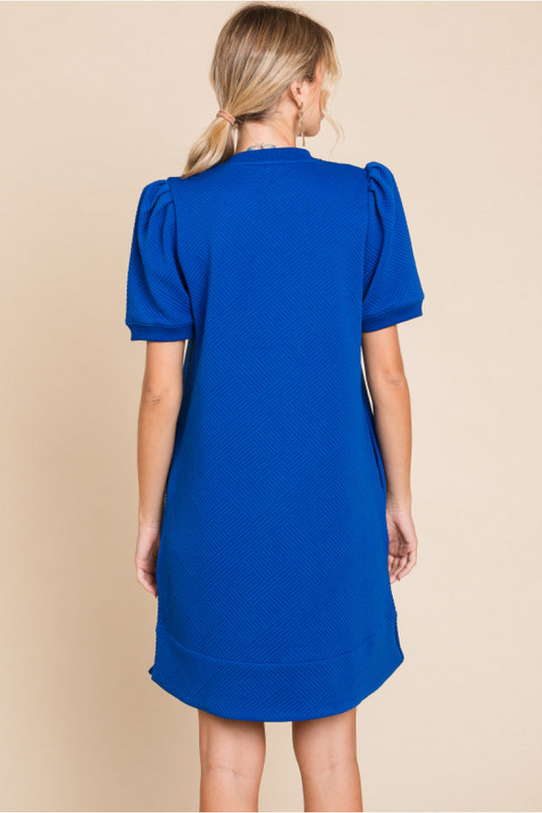 Textured Dress W/U-Neck, Side Pockets