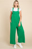 Textured Tie Sleeveless Overall W/Square Neck Side Pockets Wide Crop Legs