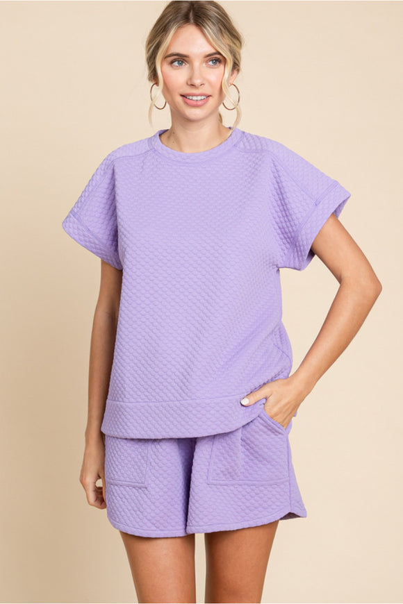 Embossing Top W/U-Neck SS
