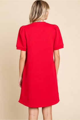 Textured Dress W/U-Neck, Side Pockets