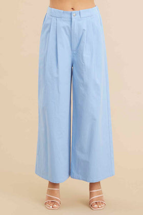 DENIM COTTON PANTS W/BUTTONED CLOSURE BELTED LOOP DETAIL