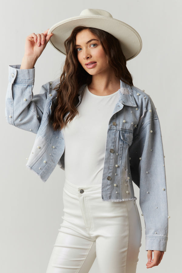 Let's Go Girls Pearl Studded Denim Jacket