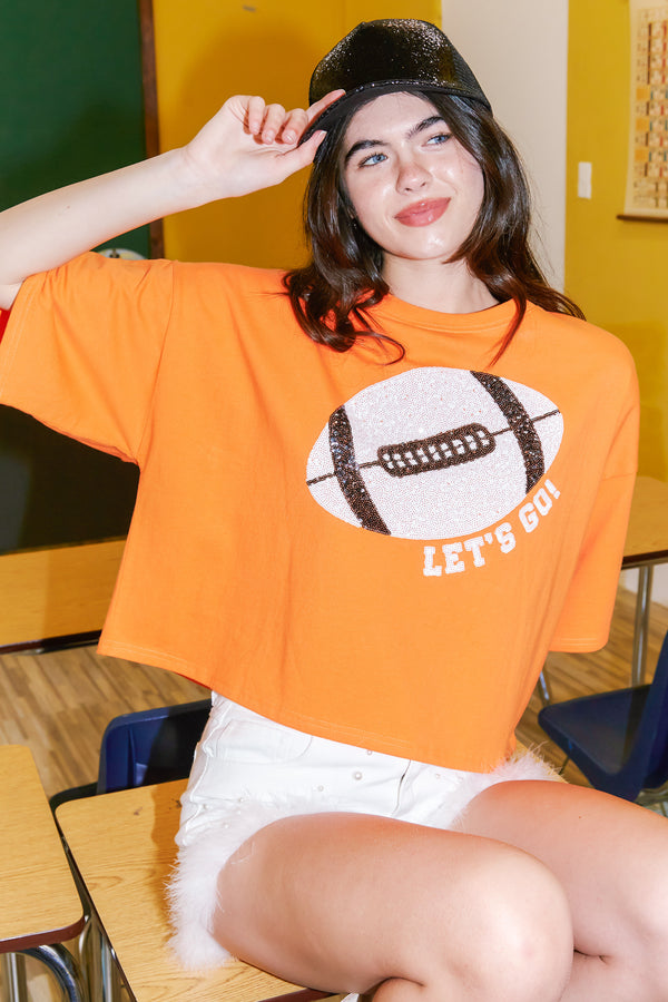 Football Sequin Patch Crop Tee