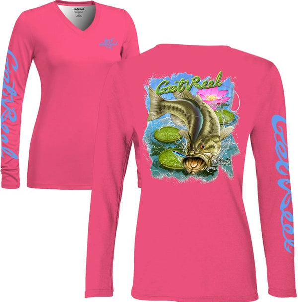 Dri Fit Long Sleeve Pink Bass V-Neck