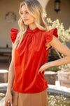 RUFFLE SLEEVE TIE BACK CORDUROY TOP