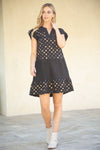 METALLIC DOTTED FAUX SUEDE TIERED DRESS