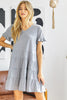Washed V Neck Ruffle Midi Dress