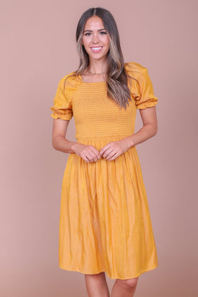 THE SPENCER IN MUSTARD SHEEN DRESS