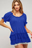 SOLID SMOCKED RUFFLE TOP