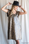 Women's Big Print Pu Leopard Print Ruffle Sleeve V Neck Dress