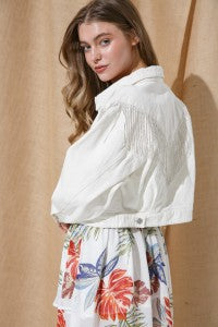DENIM CHEVRON FRINGE JACKET