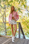 DENIM CHEVRON FRINGE JACKET