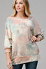 Tie-dye Print French-Terry Puff 3/4 Sleeve Banded Top