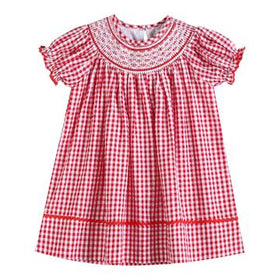 Red Gingham Smocked Bishop Dress