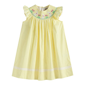 Yellow Easter Bunny and Flowers Smocked Bishop Dress