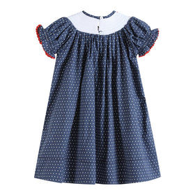 Navy Blue American Flag Smocked Bishop Dress