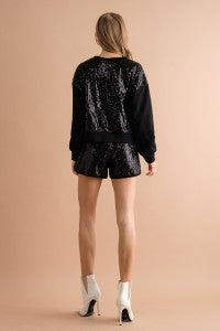 FRENCH TERRY SEQUIN TRACK SHORTS