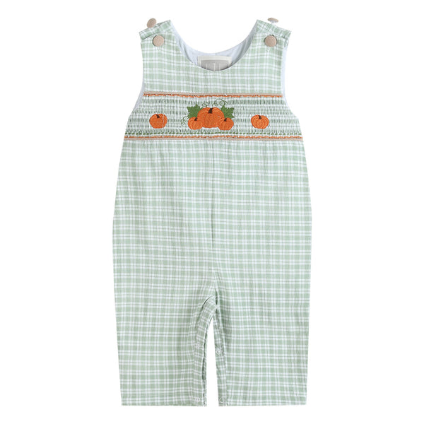 PLAID PUMPKIN SMOCKED OVERALLS