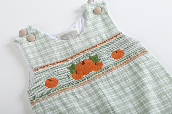 PLAID PUMPKIN SMOCKED OVERALLS