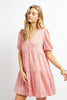 PRINTED V NECK MINI LOOSE FLARE DRESS