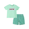 Green Watermelon Smocked T-Shirt and Gingham Shorts 2pc. Set