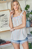STRIPED SMOCKED SQUARE NECK TOP