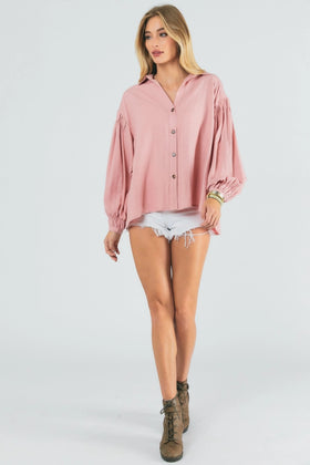 SOLID V NECK BUTTON DOWN TOP