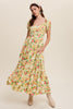 Floral Sweetheart Bodice Puff Sleeve Maxi Dress