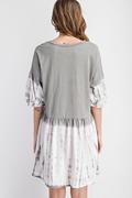 WASH COTTON PUFF SLEEVE TIE DYE DRESS