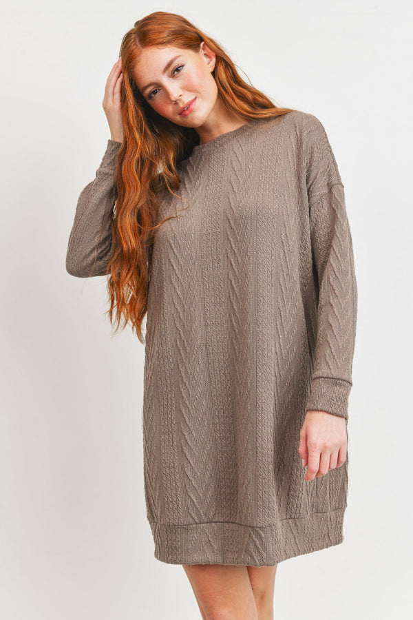 Cable Knit Long Sleeve Shift Dress