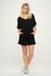 SS V Neck French Terry Knit Romper
