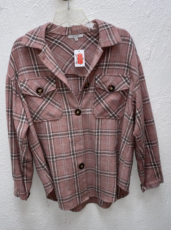 PLAID BUTTON DOWN BRUSHED JACKET