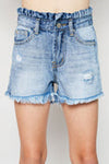 Girls Distressed High Waist Denim Short