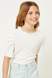 Girls Ruffle High Neck Puff Sleeve Top