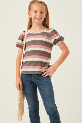 Girls Stripe Terry Puff Sleeve Tee