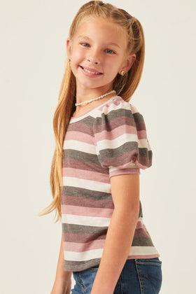 Girls Stripe Terry Puff Sleeve Tee