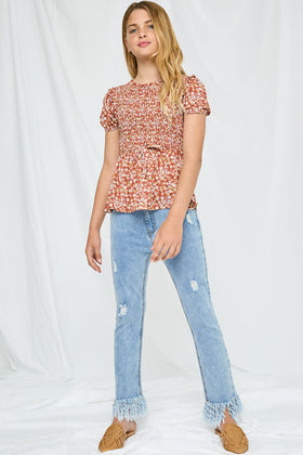 Girls Smocked Ruffled Short Sleeve Top