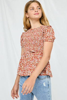 Girls Smocked Ruffled Short Sleeve Top