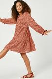 Girls Ditsy Floral Tie Neck Long Sleeve Dress