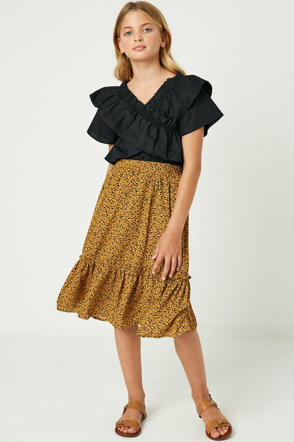Girls Dotted Tiered Midi Skirt