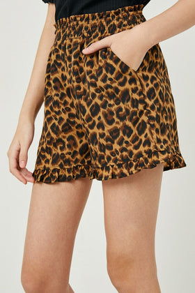 Girls Smocked High Waist Leopard Shorts