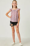 Girls Ditsy Floral Smocked Detail Sleeveless Top