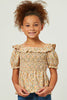 Girls Ruffled Bib Smocked Cinch Sleeve Top