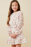 Girls Eyelet Embroidered Floral Cinch Waist Top