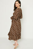 Womens Floral Print Ruffle Midi Dress