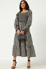 Womens Gingham Smocked Bodice Square Neck Long Sleeve Maxi Dress