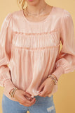 Womens Iridescent Ruffled Smock Cuff Top